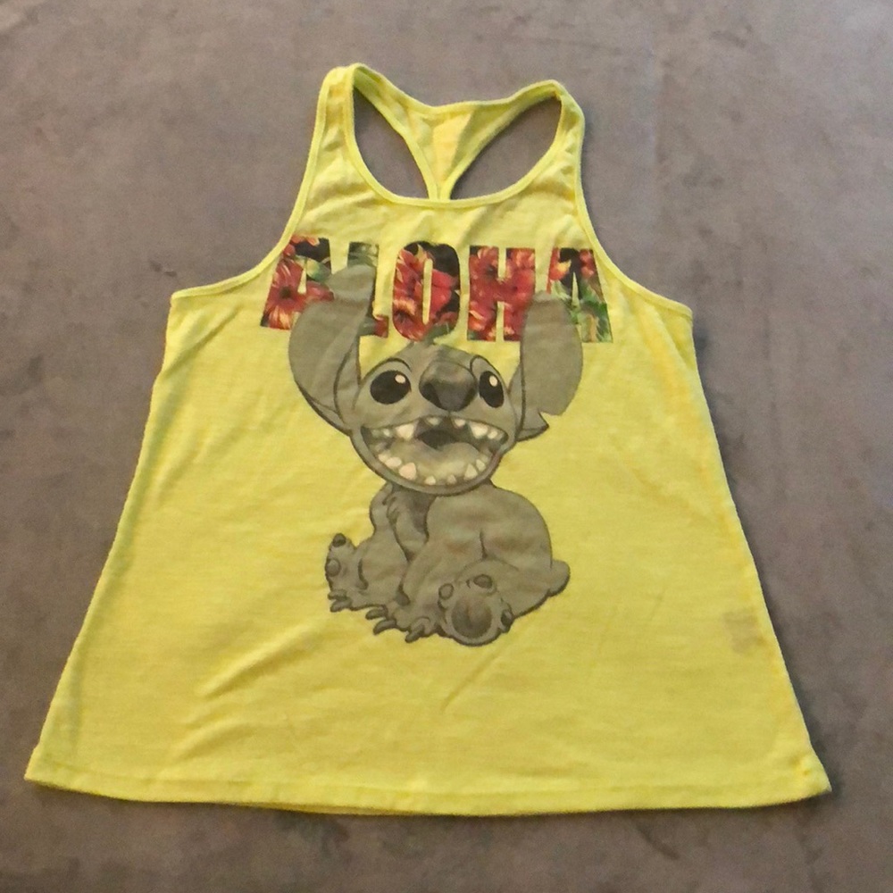 neon yellow lilo & stitch tank